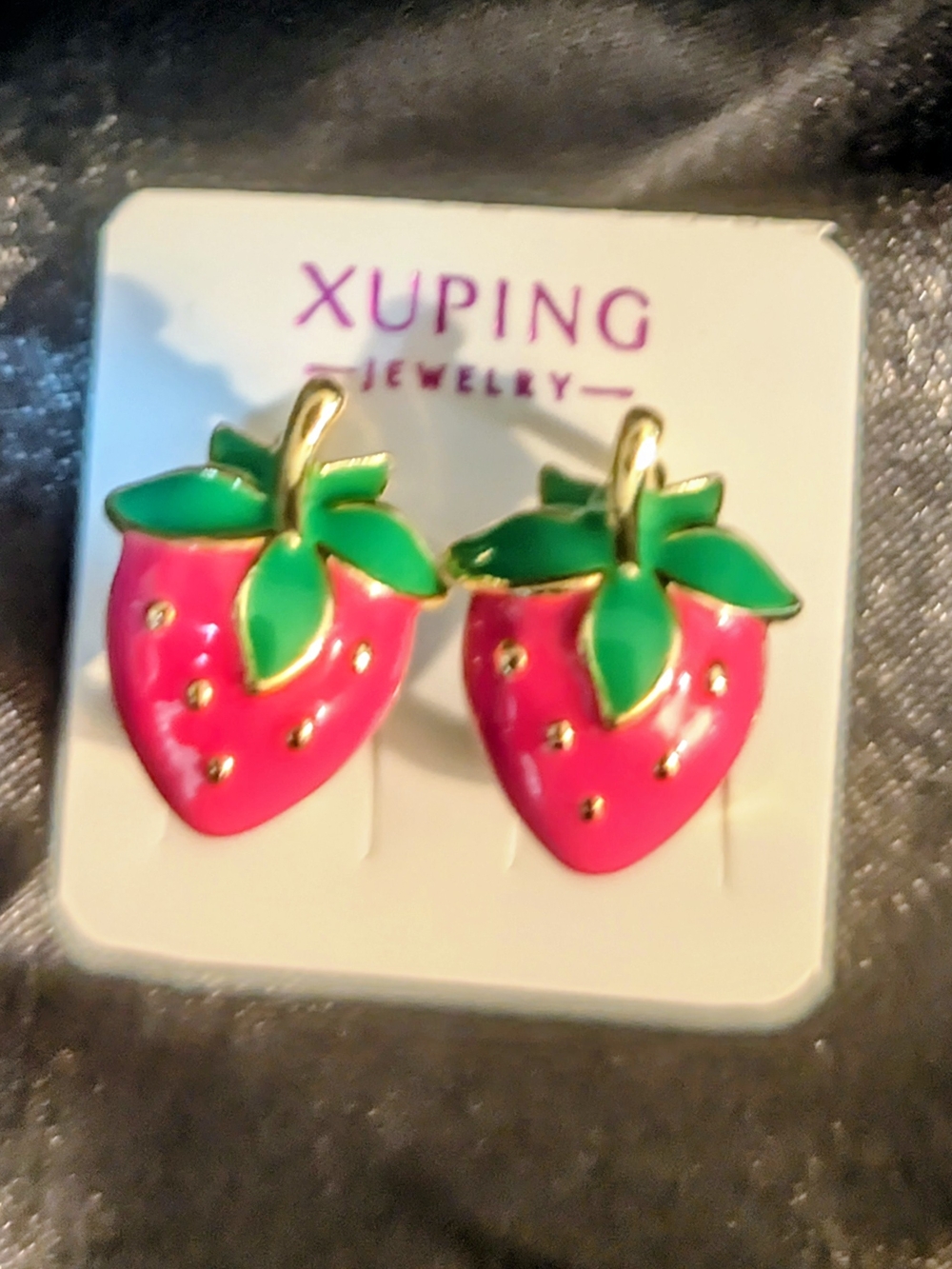 Xuping Strawberry Enamel Drop Earrings - Pink & Green